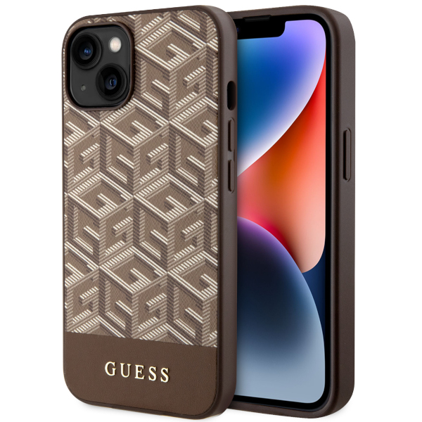 Guess GUHMP14MHGCFSEW Apple iPhone 14 Plus / 15 Plus 6.7″ rudos spalvos kietas dėklas GCube Stripes MagSafe aprašymas - Prekės nuotrauka