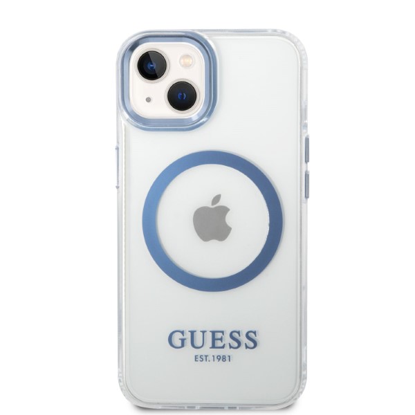 Guess GUHMP14MHTRMB Apple iPhone 14 Plus / 15 Plus 6.7″ mėlynas kietas dėklas Metal Outline Magsafe aprašymas - Prekės nuotrauka