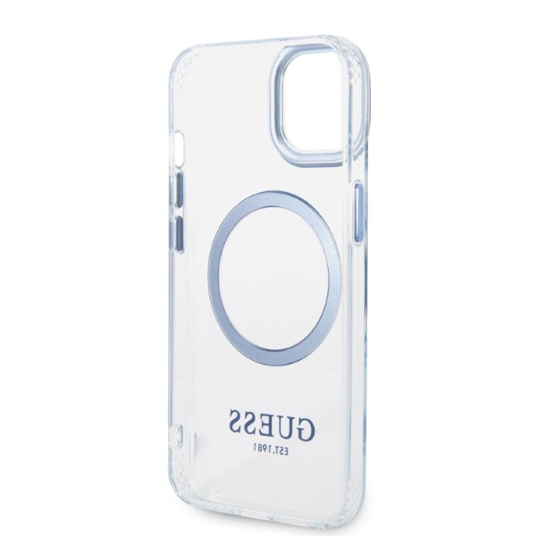 Guess GUHMP14MHTRMB Apple iPhone 14 Plus / 15 Plus 6.7″ mėlynas kietas dėklas Metal Outline Magsafe aprašymas - Prekės nuotrauka