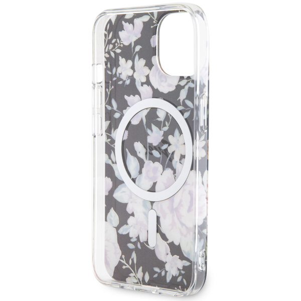 Guess GUHMP14SHCFWSK Apple iPhone 14 / 15 / 13 6.1″ juodos spalvos kietas dėklas Flower MagSafe aprašymas - Prekės nuotrauka