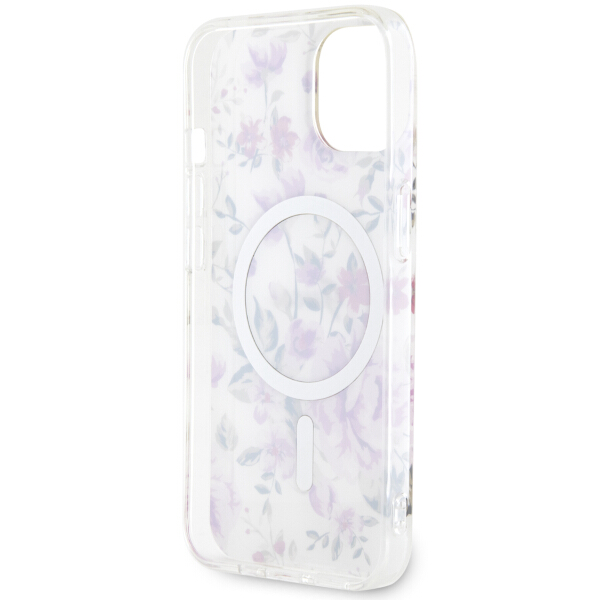 Guess GUHMP14SHCFWST iPhone 14 / 15 / 13 6.1″ skaidrus kietas dėklas Flower MagSafe aprašymas - Prekės nuotrauka