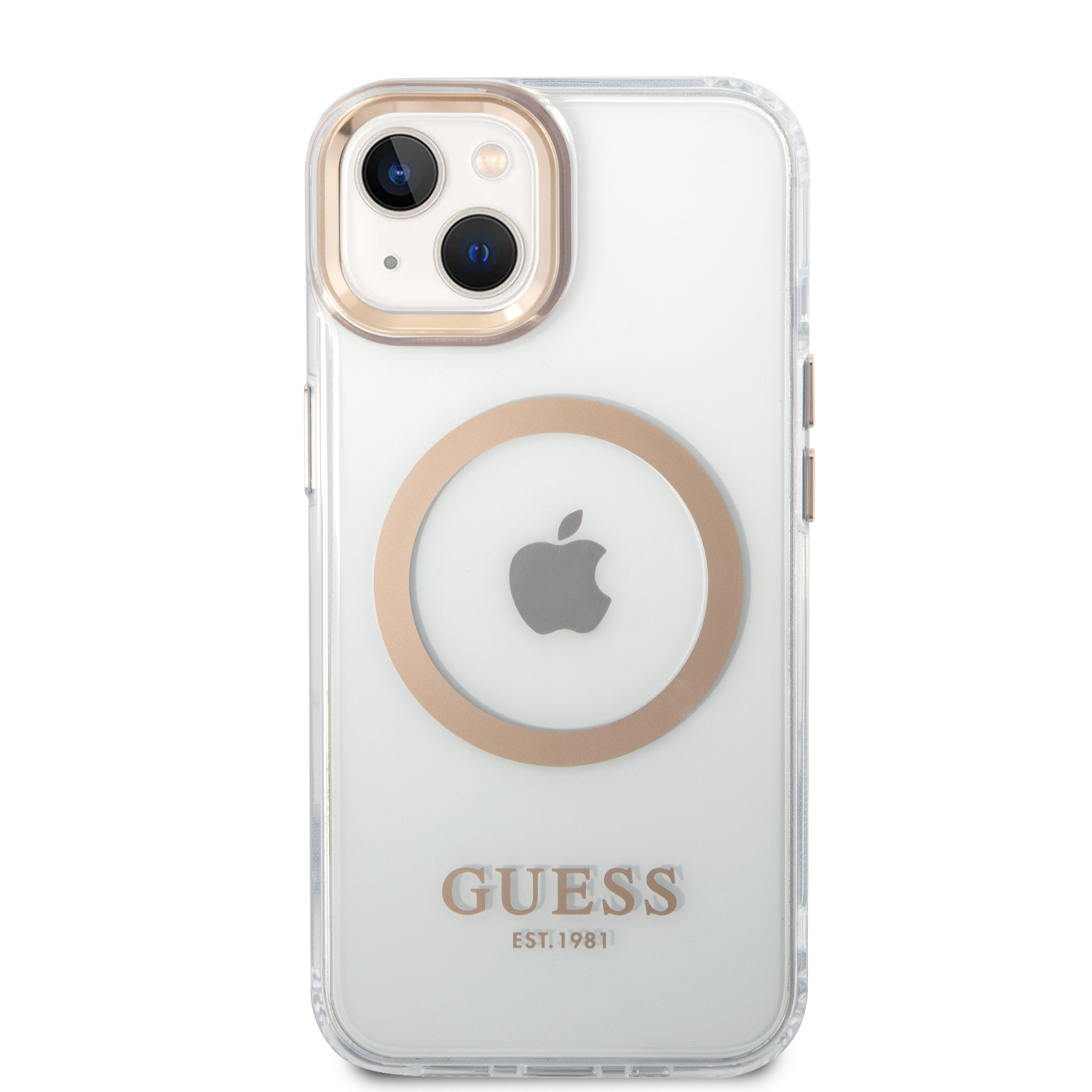 Guess GUHMP14SHTRMD iPhone 14 / 15 / 13 6.1″ auksinis kietas dėklas Metal Outline Magsafe aprašymas - Prekės nuotrauka