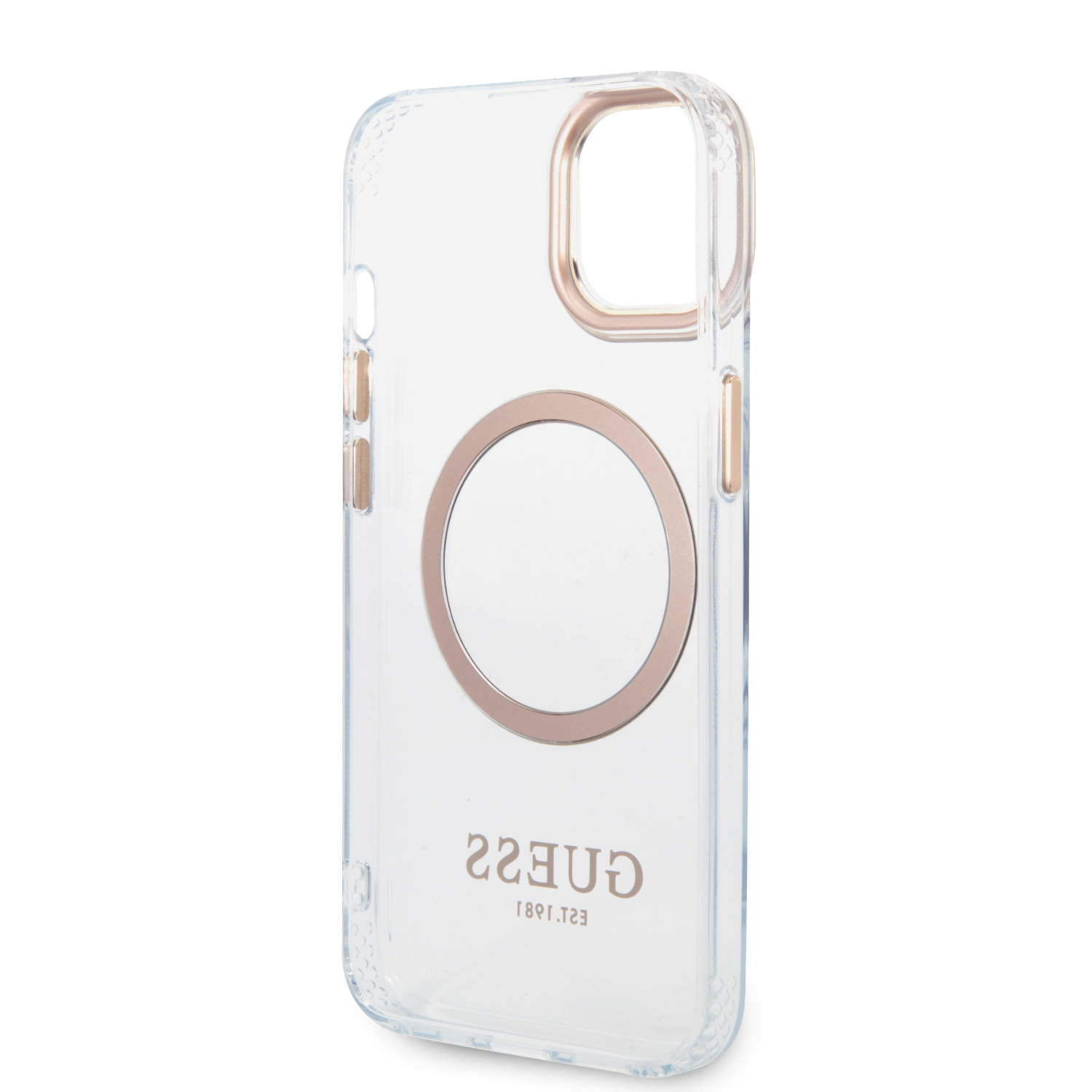 Guess GUHMP14SHTRMD iPhone 14 / 15 / 13 6.1″ auksinis kietas dėklas Metal Outline Magsafe aprašymas - Prekės nuotrauka