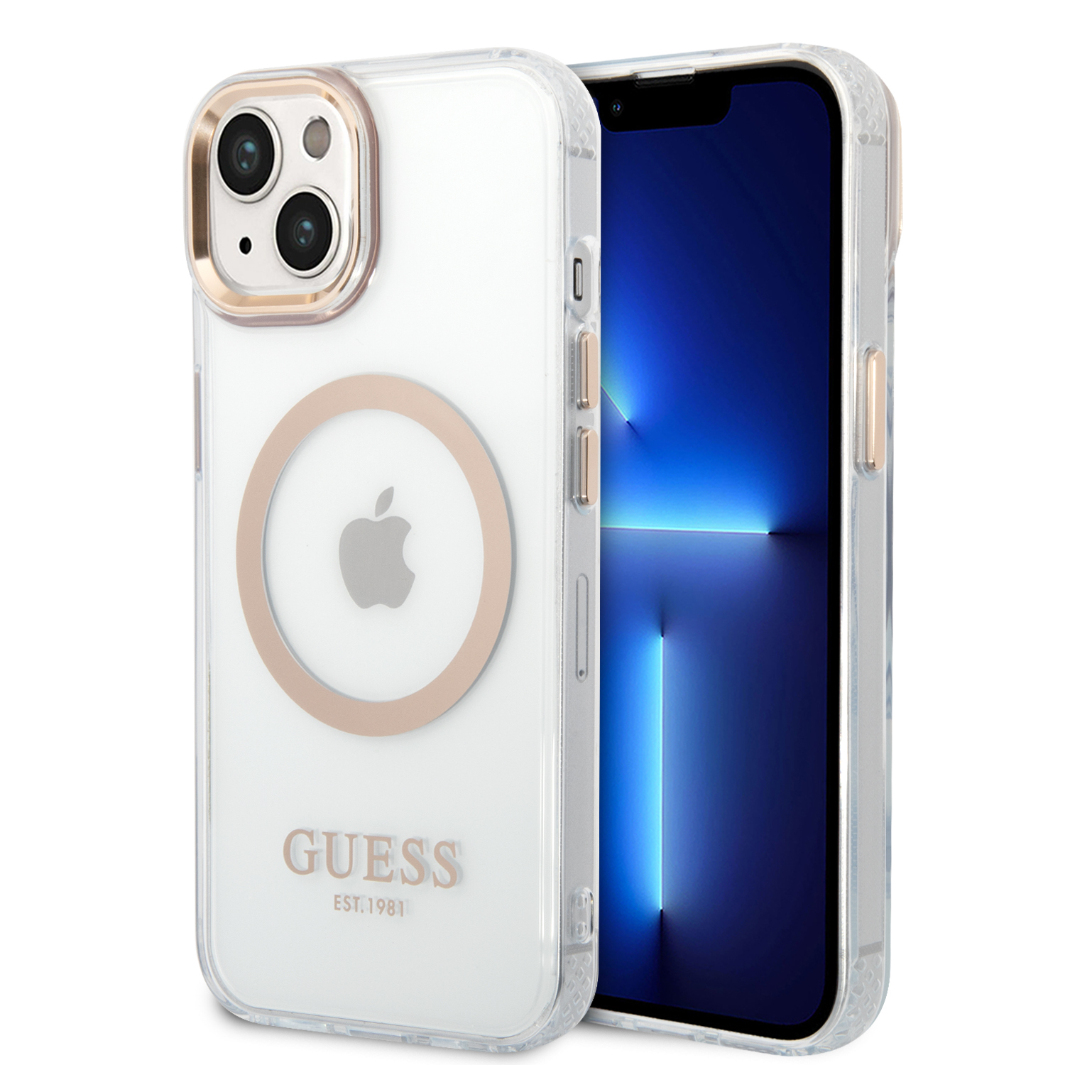Guess GUHMP14SHTRMD iPhone 14 / 15 / 13 6.1″ auksinis kietas dėklas Metal Outline Magsafe aprašymas - Prekės nuotrauka