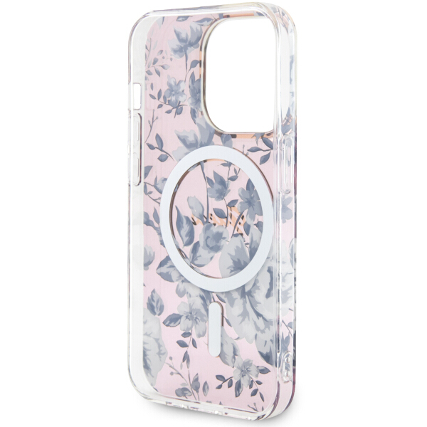 Guess GUHMP14XHCFWSP Apple iPhone 14 Pro Max 6.7″ rožinės spalvos kietas dėklas Flower MagSafe aprašymas - Prekės nuotrauka