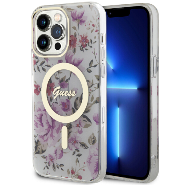 Guess GUHMP14XHCFWST Apple iPhone 14 Pro Max 6.7″ skaidrus kietas dėklas Flower MagSafe aprašymas - Prekės nuotrauka