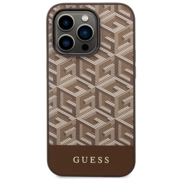 Guess GUHMP14XHGCFSEW iPhone 14 Pro Max 6.7″ rudos spalvos kietas dėklas GCube Stripes MagSafe aprašymas - Prekės nuotrauka