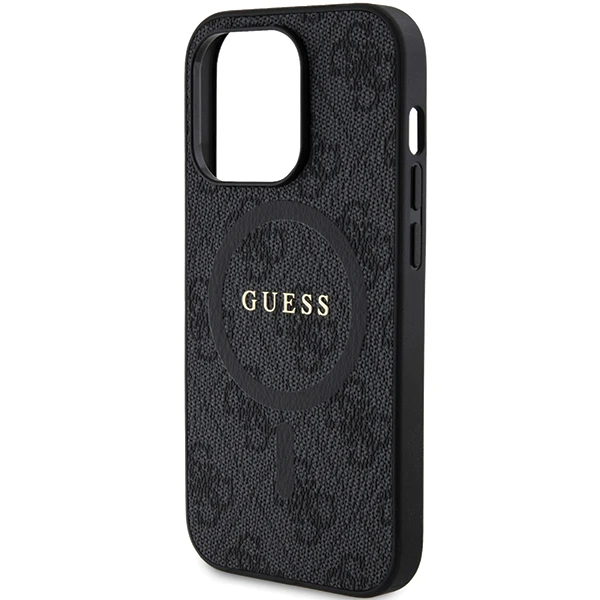 Dėklas Guess Apple iPhone 15 Pro 4G Collection Odinis Metalinis Logotipas MagSafe Juodas | ATSPĖK aprašymas - Prekės nuotrauka