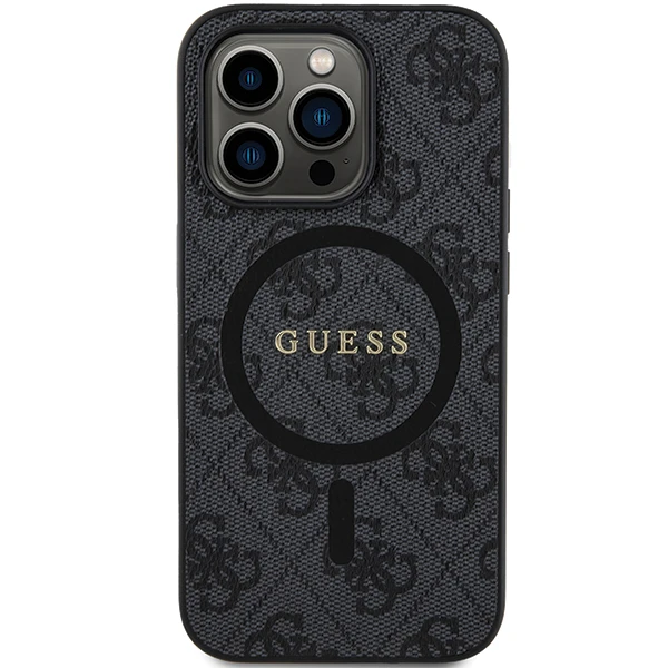 Dėklas Guess Apple iPhone 15 Pro 4G Collection Odinis Metalinis Logotipas MagSafe Juodas | ATSPĖK aprašymas - Prekės nuotrauka