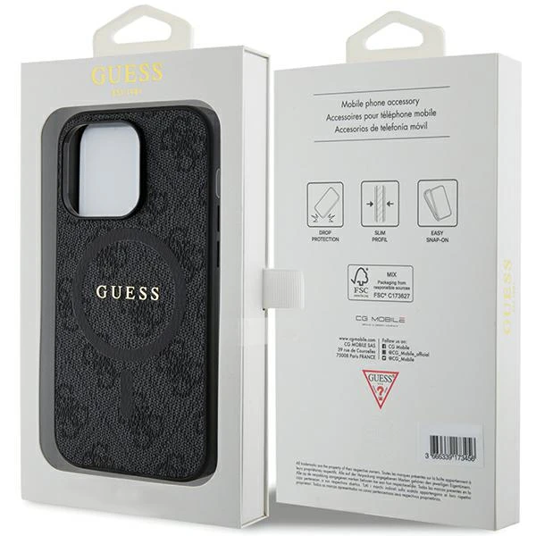 Dėklas Guess Apple iPhone 15 Pro 4G Collection Odinis Metalinis Logotipas MagSafe Juodas | ATSPĖK aprašymas - Prekės nuotrauka