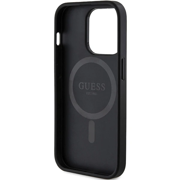 Dėklas Guess Apple iPhone 15 Pro 4G Collection Odinis Metalinis Logotipas MagSafe Juodas | ATSPĖK aprašymas - Prekės nuotrauka