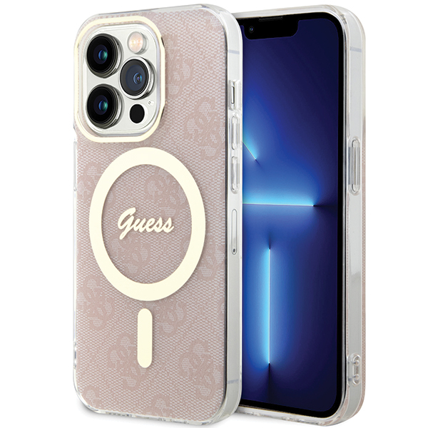 Guess GUHMP15LH4STP iPhone 15 Pro 6.1″ rožinės spalvos kietas dėklas IML 4G MagSafe aprašymas - Prekės nuotrauka