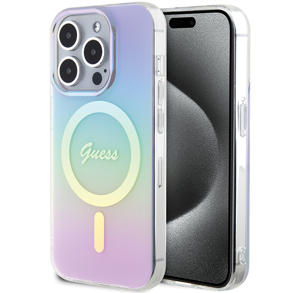 Guess GUHMP15LHITSU Apple iPhone 15 Pro 6.1″ violetinės spalvos kietas dėklas IML Iridescent MagSafe aprašymas - Prekės nuotrauka Guess GUHMP15LHITSU Apple iPhone 15 Pro 6.1″ violetinės spalvos kietas dėklas IML Iridescent MagSafe aprašymas - Prekės nuotrauka