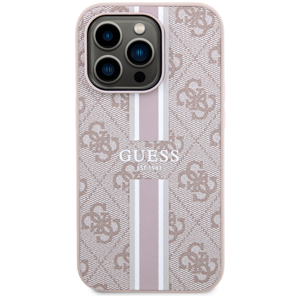 Guess GUHMP15LP4RPSP Apple iPhone 15 Pro 6.1″ rožinės spalvos kietas dėklas 4G Printed Stripes MagSafe aprašymas - Prekės nuotrauka Guess GUHMP15LP4RPSP Apple iPhone 15 Pro 6.1″ rožinės spalvos kietas dėklas 4G Printed Stripes MagSafe aprašymas - Prekės nuotrauka