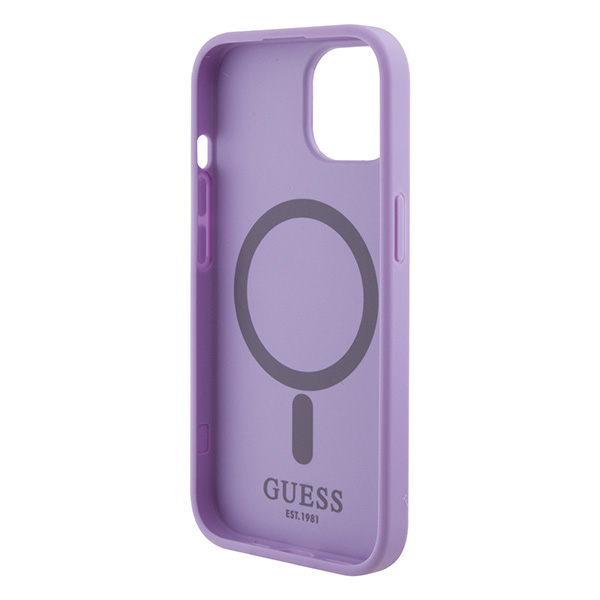 Guess GUHMP15SPSAHMCU Apple iPhone 15 / 14 /13 6.1″ violetinės spalvos kietas dėklas Saffiano MagSafe aprašymas - Prekės nuotrauka