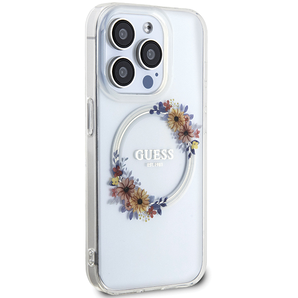 GUESS GUHMP15XHFWFFCT IPHONE 15 PRO MAX 6,7 col. permatomas kietas dėklas IML FLOWERS WREATCH MAGSAFE aprašymas - Prekės nuotrauka GUESS GUHMP15XHFWFFCT IPHONE 15 PRO MAX 6,7 col. permatomas kietas dėklas IML FLOWERS WREATCH MAGSAFE aprašymas - Prekės nuotrauka