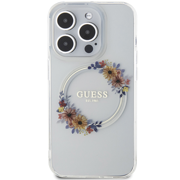 GUESS GUHMP15XHFWFFCT IPHONE 15 PRO MAX 6,7 col. permatomas kietas dėklas IML FLOWERS WREATCH MAGSAFE aprašymas - Prekės nuotrauka GUESS GUHMP15XHFWFFCT IPHONE 15 PRO MAX 6,7 col. permatomas kietas dėklas IML FLOWERS WREATCH MAGSAFE aprašymas - Prekės nuotrauka