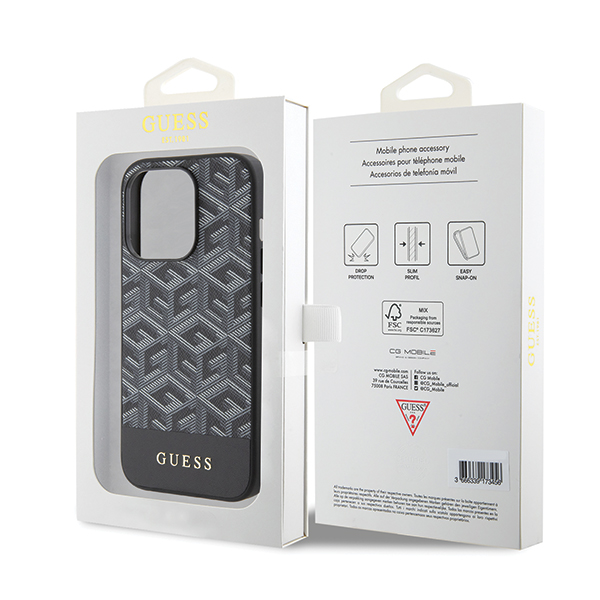 Guess GUHMP15XHGCFSEK Apple iPhone 15 Pro Max 6.7″ juodos spalvos kietas dėklas GCube Stripes MagSafe aprašymas - Prekės nuotrauka