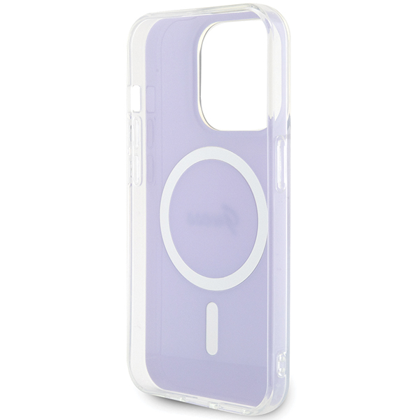 Guess GUHMP15XHITSU Apple iPhone 15 Pro Max 6.7″ violetinės spalvos kietas dėklas IML Iridescent MagSafe aprašymas - Prekės nuotrauka