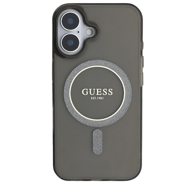 Guess GUHMP16LHFGEREK iPhone 16 Pro 6.3" telefono dėklas, juodos spalvos, IML Glitter Circle MagSafe aprašymas - Prekės nuotrauka