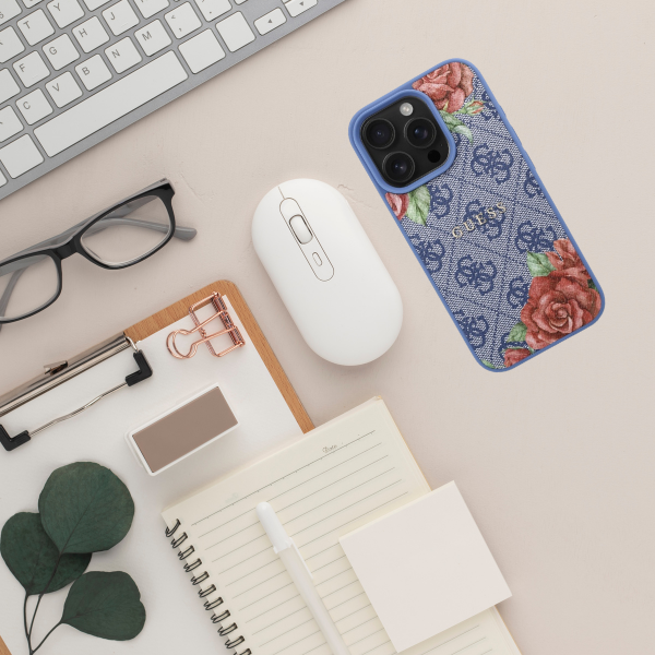 Guess GUHMP16LP4ROPEMCB iPhone 16 Pro 6,3 col. mėlynas kietas dėklas 4G Flowers Print MagSafe aprašymas - Prekės nuotrauka