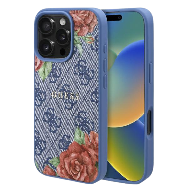 Guess GUHMP16LP4ROPEMCB iPhone 16 Pro 6,3 col. mėlynas kietas dėklas 4G Flowers Print MagSafe aprašymas - Prekės nuotrauka