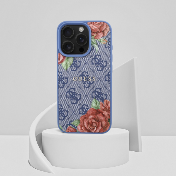 Guess GUHMP16LP4ROPEMCB iPhone 16 Pro 6,3 col. mėlynas kietas dėklas 4G Flowers Print MagSafe aprašymas - Prekės nuotrauka