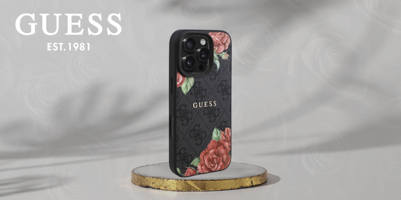 Guess GUHMP16LP4ROPEMCK iPhone 16 Pro 6.3″ telefono dėklas, juodos spalvos, 4G Flowers Print MagSafe aprašymas - Prekės nuotrauka