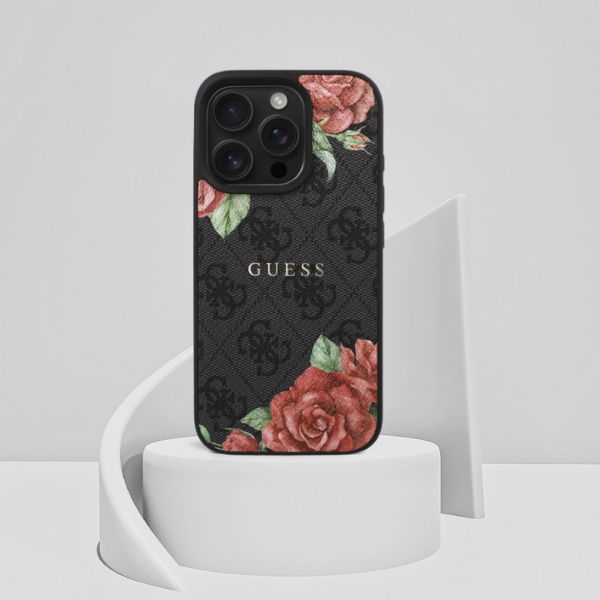 Guess GUHMP16LP4ROPEMCK iPhone 16 Pro 6.3″ telefono dėklas, juodos spalvos, 4G Flowers Print MagSafe aprašymas - Prekės nuotrauka