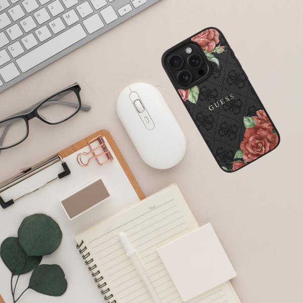 Guess GUHMP16LP4ROPEMCK iPhone 16 Pro 6.3″ telefono dėklas, juodos spalvos, 4G Flowers Print MagSafe aprašymas - Prekės nuotrauka
