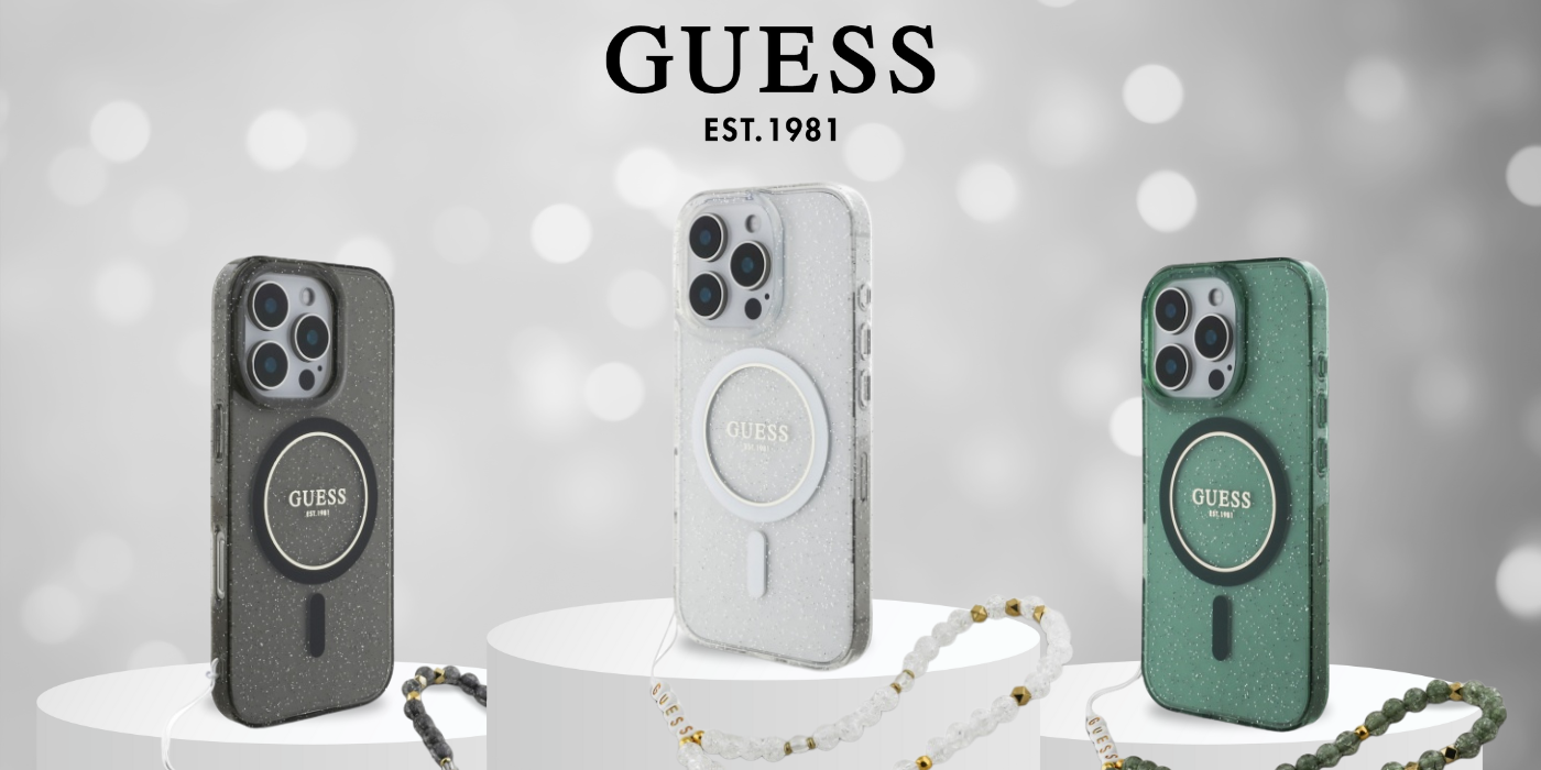 Guess GUHMP16MHGCRELSA iPhone 16 Plus 6.7″ žalios spalvos kietas dėklas IML Glitter su perlamutriniu dirželiu MagSafe aprašymas - Prekės nuotrauka