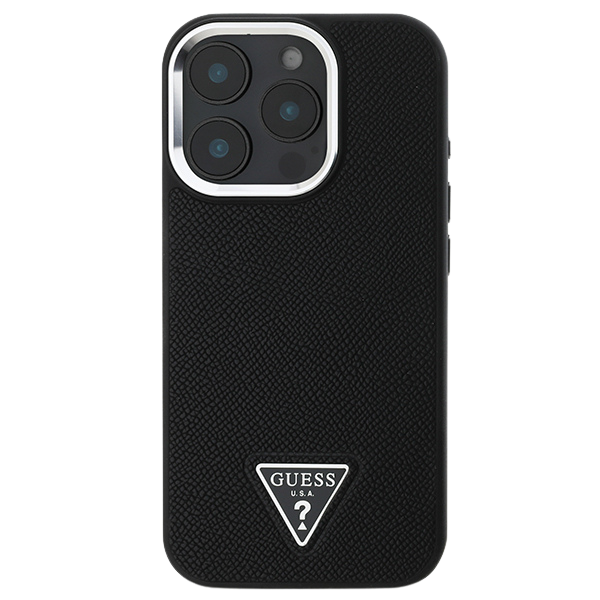 Guess GUHMP16MPGTSPSK Apple iPhone 16 Plus 6.7″ juodos spalvos kietas dėklas Grained Triangle MagSafe aprašymas - Prekės nuotrauka