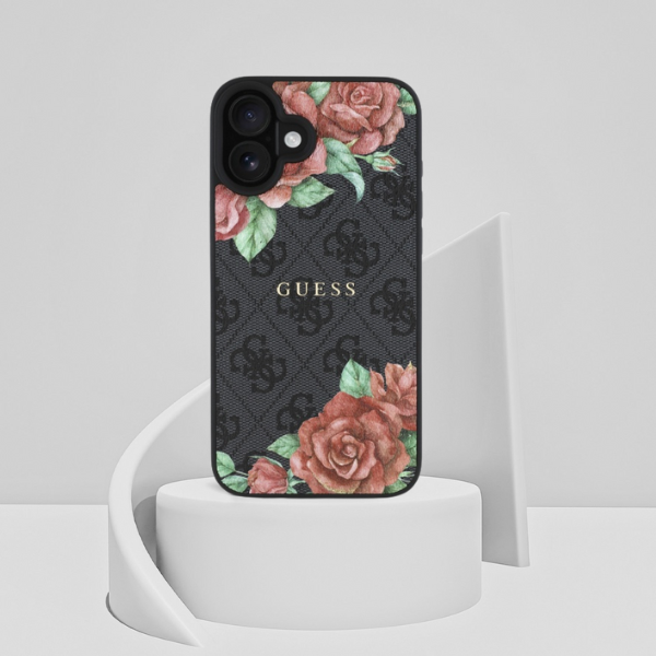 Guess GUHMP16SP4ROPEMCK iPhone 16 6.1″ juodos spalvos kietas dėklas 4G Flowers Print MagSafe aprašymas - Prekės nuotrauka