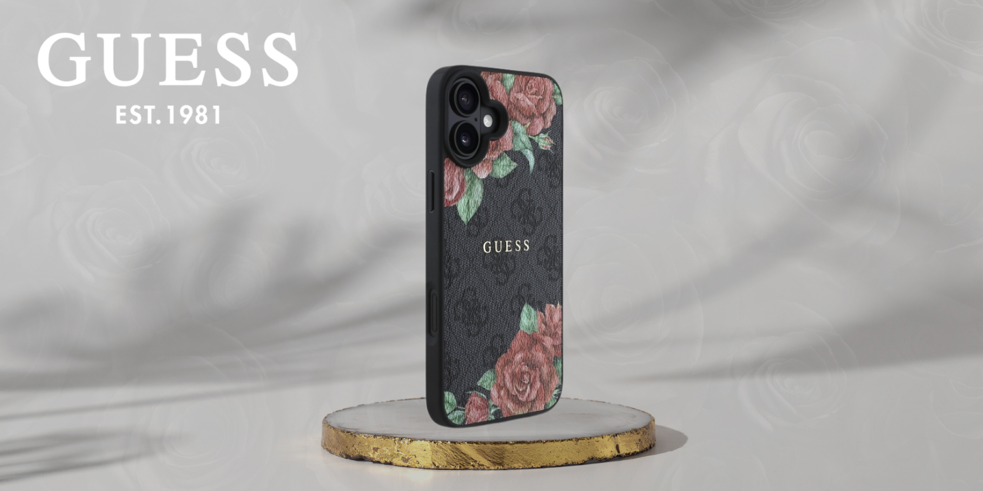 Guess GUHMP16SP4ROPEMCK iPhone 16 6.1″ juodos spalvos kietas dėklas 4G Flowers Print MagSafe aprašymas - Prekės nuotrauka