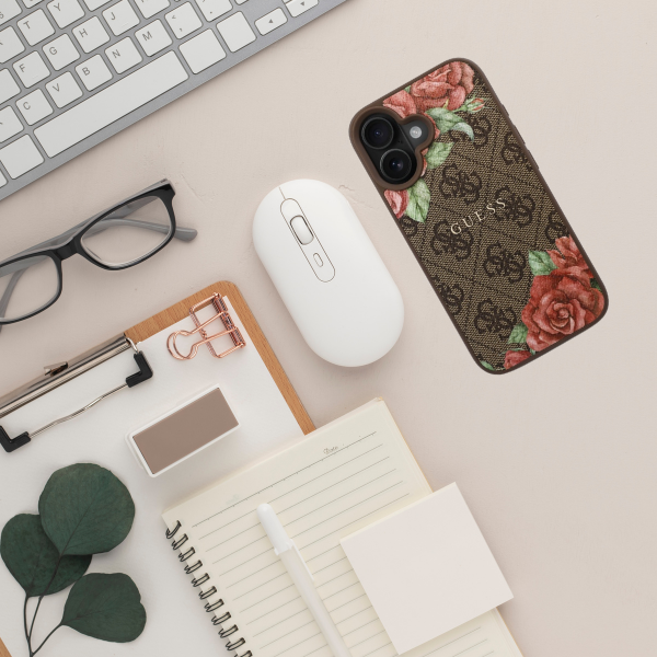 Guess GUHMP16SP4ROPEMCW iPhone 16 6.1″ rudos spalvos kietas dėklas 4G Flowers Print MagSafe aprašymas - Prekės nuotrauka