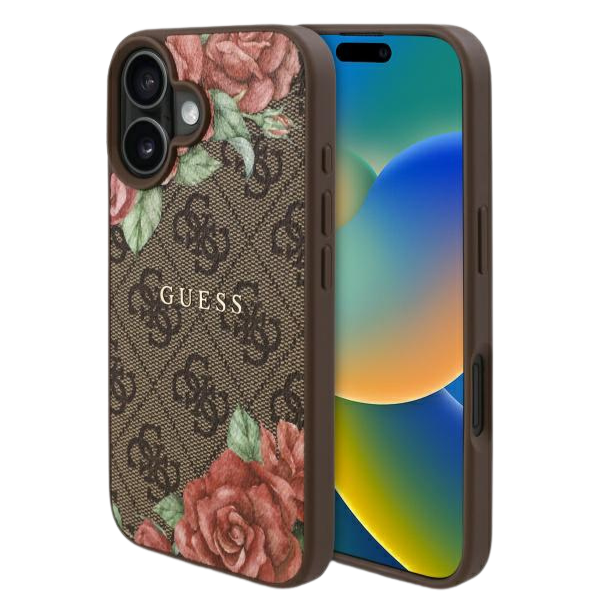 Guess GUHMP16SP4ROPEMCW iPhone 16 6.1″ rudos spalvos kietas dėklas 4G Flowers Print MagSafe aprašymas - Prekės nuotrauka