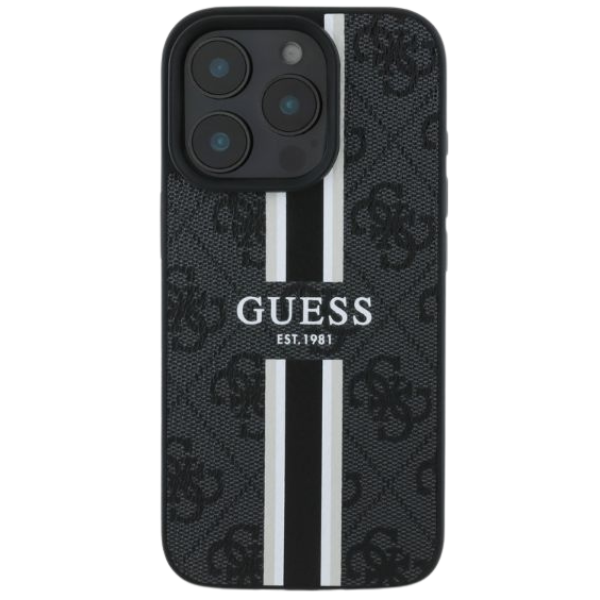 Guess GUHMP16SP4RPSK Apple iPhone 16 6.1″ juodos spalvos kietas dėklas 4G Printed Stripes MagSafe aprašymas - Prekės nuotrauka Guess GUHMP16SP4RPSK Apple iPhone 16 6.1″ juodos spalvos kietas dėklas 4G Printed Stripes MagSafe aprašymas - Prekės nuotrauka