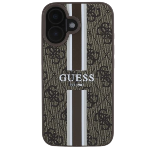 Guess GUHMP16SP4RPSW Apple iPhone 16 6.1″ rudos spalvos kietas dėklas 4G Printed Stripes MagSafe aprašymas - Prekės nuotrauka Guess GUHMP16SP4RPSW Apple iPhone 16 6.1″ rudos spalvos kietas dėklas 4G Printed Stripes MagSafe aprašymas - Prekės nuotrauka