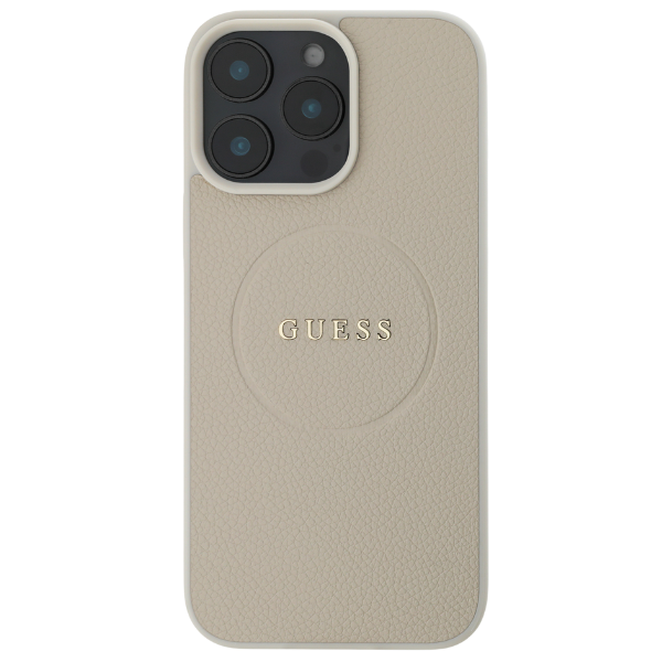 Guess GUHMP16SPGHSMME iPhone 16 6.1″ smėlio spalvos kietas dėklas Grained Ring MagSafe aprašymas - Prekės nuotrauka