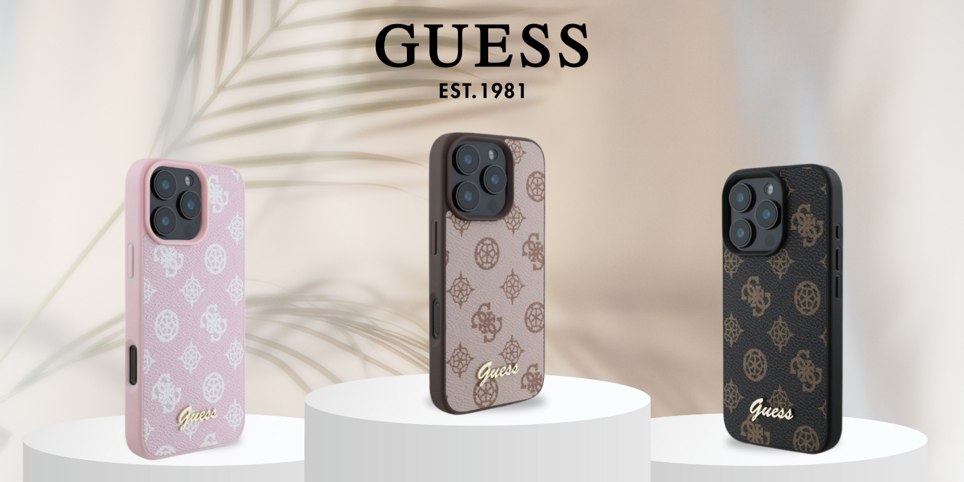 Guess GUHMP16SPGPYSH iPhone 16 6.1″ baltos spalvos kietas dėklas Peony Script Logo MagSafe aprašymas - Prekės nuotrauka