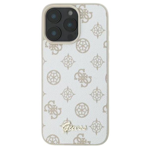 Guess GUHMP16SPGPYSH iPhone 16 6.1″ baltos spalvos kietas dėklas Peony Script Logo MagSafe aprašymas - Prekės nuotrauka