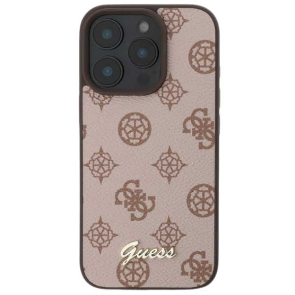 Guess GUHMP16SPGPYSW Apple iPhone 16 6.1″ rudos spalvos kietas dėklas Peony Script MagSafe aprašymas - Prekės nuotrauka
