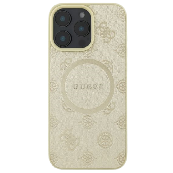 Guess GUHMP16SPSAPSMED Apple iPhone 16 6.1″ auksinis kietas dėklas Saffiano Peony Classic Logo MagSafe aprašymas - Prekės nuotrauka Guess GUHMP16SPSAPSMED Apple iPhone 16 6.1″ auksinis kietas dėklas Saffiano Peony Classic Logo MagSafe aprašymas - Prekės nuotrauka