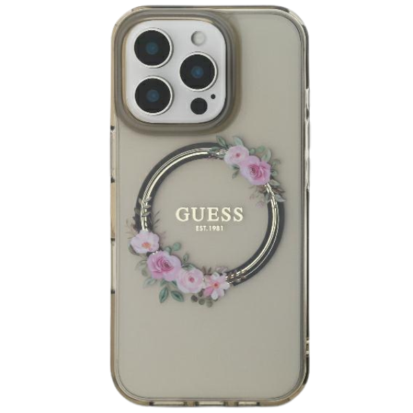 Guess GUHMP16XHFWFCK Apple iPhone 16 Pro Max 6.9″ juodos spalvos kietas dėklas IML Flowers Wreath MagSafe aprašymas - Prekės nuotrauka