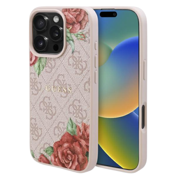 Guess GUHMP16XP4ROPEMCP iPhone 16 Pro Max 6.9″ rožinės spalvos kietas dėklas 4G Flowers Print MagSafe aprašymas - Prekės nuotrauka