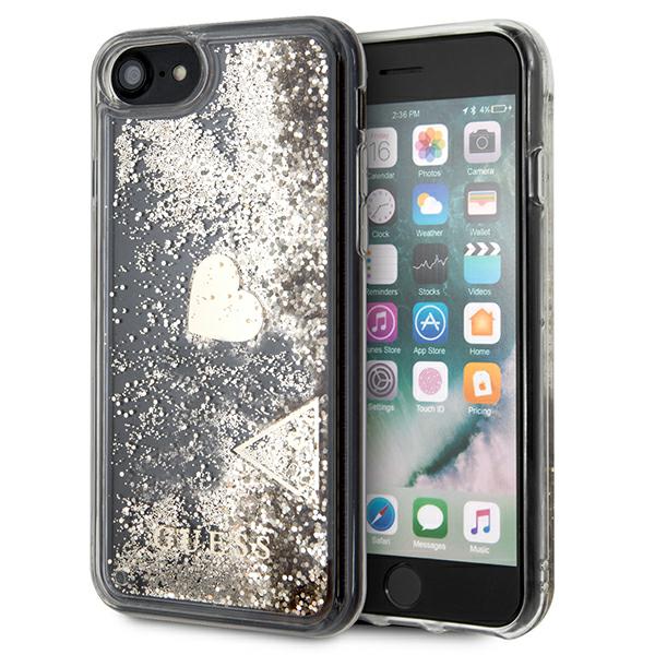 Guess GUOHCI8GLHFLGO iPhone 7/8/SE 2020/SE 2022 auksinis kietas dėklas Glitter Charms aprašymas - Prekės nuotrauka
