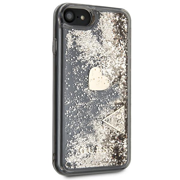 Guess GUOHCI8GLHFLGO iPhone 7/8/SE 2020/SE 2022 auksinis kietas dėklas Glitter Charms aprašymas - Prekės nuotrauka