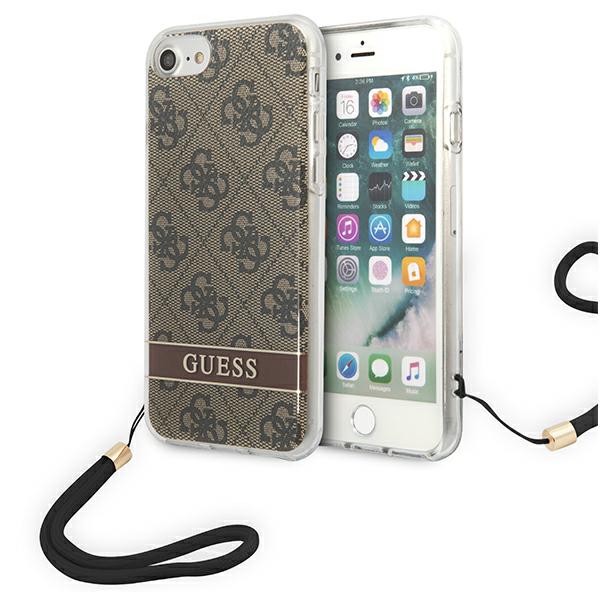 Guess GUOHCI8H4STW iPhone SE 2022 / SE2020 / 7/ 8 rudas kietas dėklas 4G Print su dirželiu aprašymas - Prekės nuotrauka