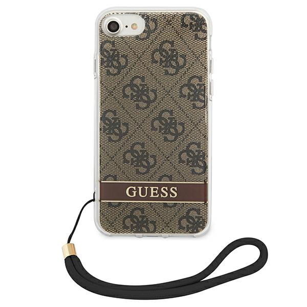 Guess GUOHCI8H4STW iPhone SE 2022 / SE2020 / 7/ 8 rudas kietas dėklas 4G Print su dirželiu aprašymas - Prekės nuotrauka