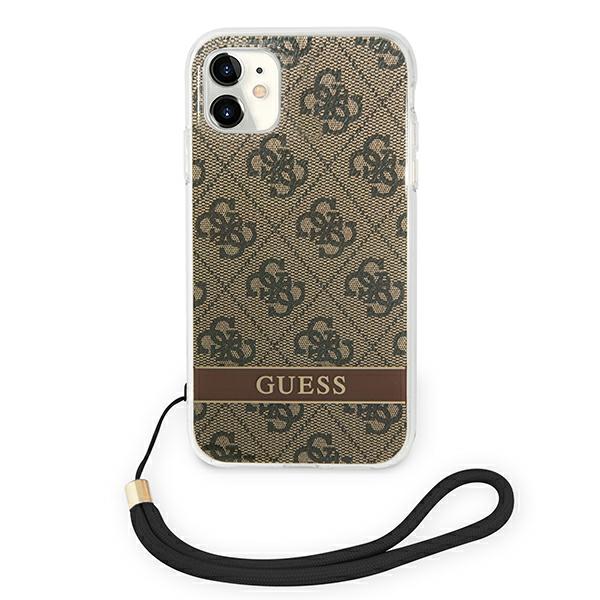 Guess GUOHCN61H4STW iPhone 11 rudas kietas dėklas 4G Print su dirželiu aprašymas - Prekės nuotrauka